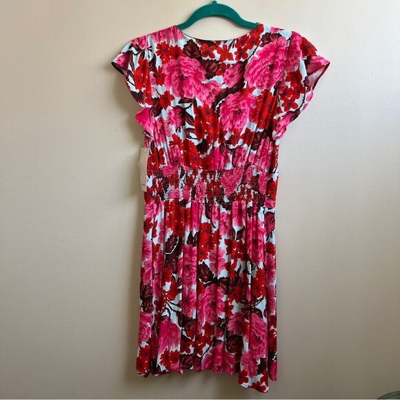 NWT Zara Floral Flutter Sleeve Button Front Fit And Flare Dress roses Small - Picture 3 of 5